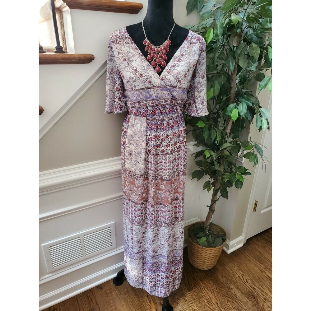 Lily Rose Women's Multicolor Polyester V-Neck 3/4 Sleeve Long Maxi Dress Size XS